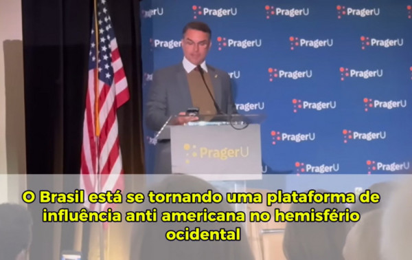 Flávio Bolsonaro em palestra nos EUA | Foto: Reprodução de vídeo